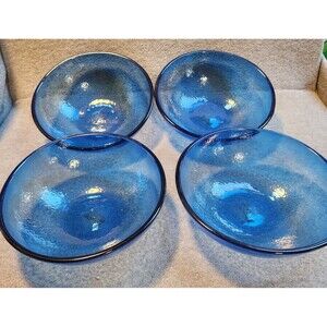 Set 4 POTTERY BARN Cobalt Blue Acrylic Pebbled Textured Salad Bowls